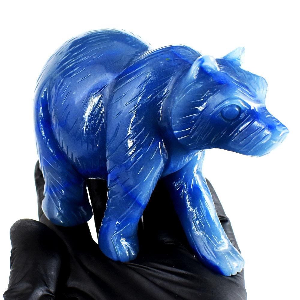 Artisian 2167.00 Cts Genuine Blue Iolite Gemstone Hand Carved Bear Crystal Carving