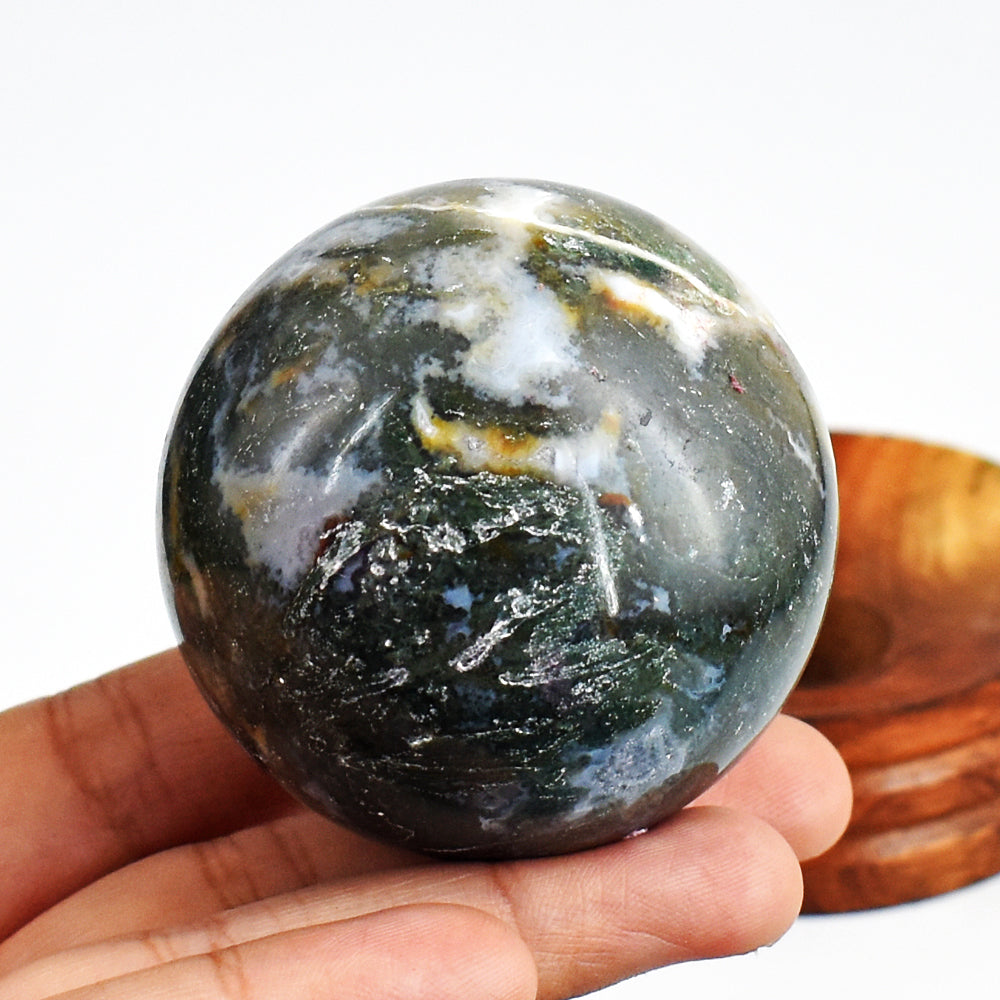 Beautiful 889.00 Cts Genuine  Moss Agate Hand Carved Crystal  Healing Gemstone Sphere