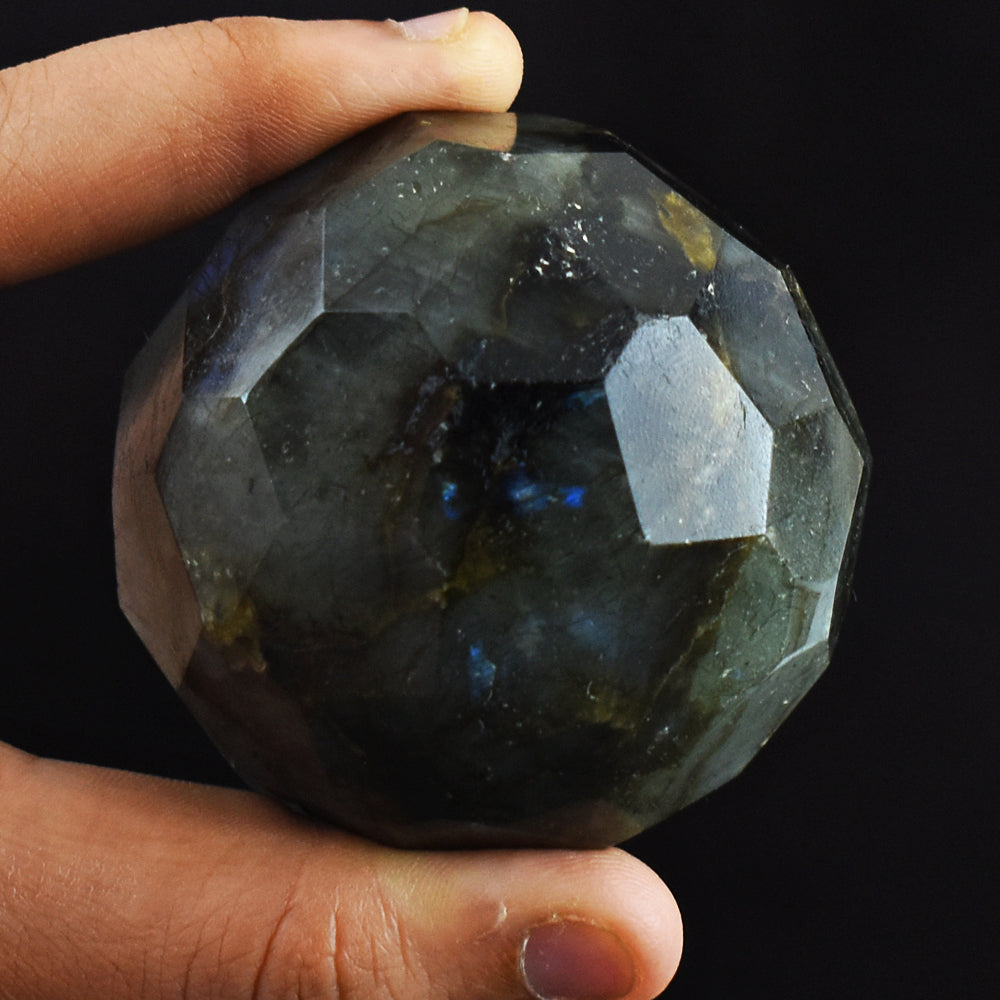 1237.00 Cts Genuine Blue Flash Labradorite Hand Carved Faceted Crystal Healing Gemstone Sphere