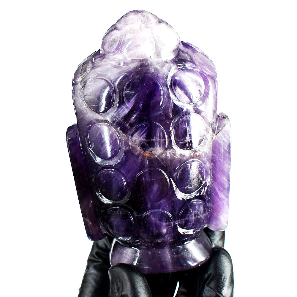 Exclusive 2192.00 Cts Genuine Amethyst Hand Carved Gemstone Buddha Head Crystal Carving