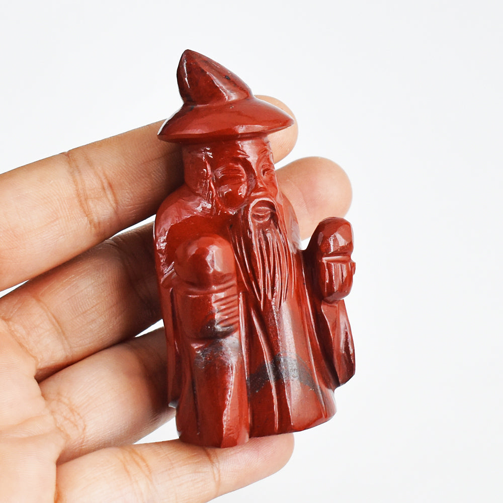 Amazing  515.00 Carats  Genuine Red Jasper Hand Carved Crystal Gemstone Wizard Carving