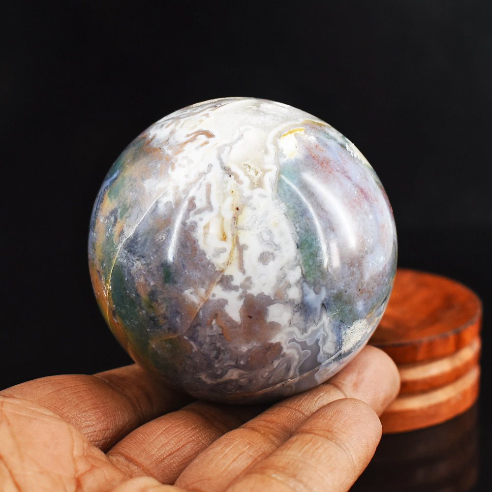 Beautiful 1215.00 Cts Genuine Multicolor Moss Agate Hand Carved Crystal Healing Sphere