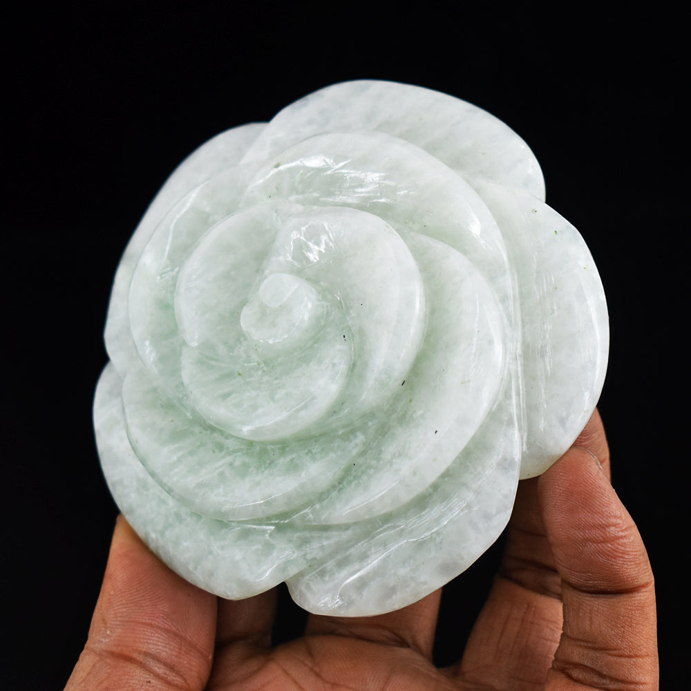 Natural  990.00 Carats  Genuine  Amazonite   Hand   Carved  Crystal Rose  Flower  Carving   Gemstone