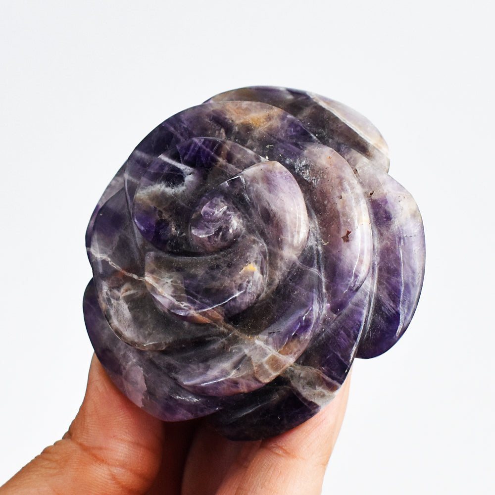 Amazing  732.00 Carats  Genuine Amethyst Hand Carved Crystal Rose Flower Gemstone Carving