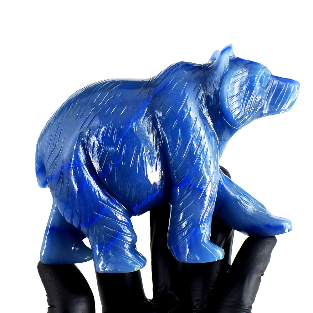 Artisian 2167.00 Cts Genuine Blue Iolite Gemstone Hand Carved Bear Crystal Carving