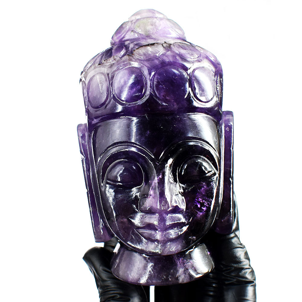 Exclusive 2192.00 Cts Genuine Amethyst Hand Carved Gemstone Buddha Head Crystal Carving
