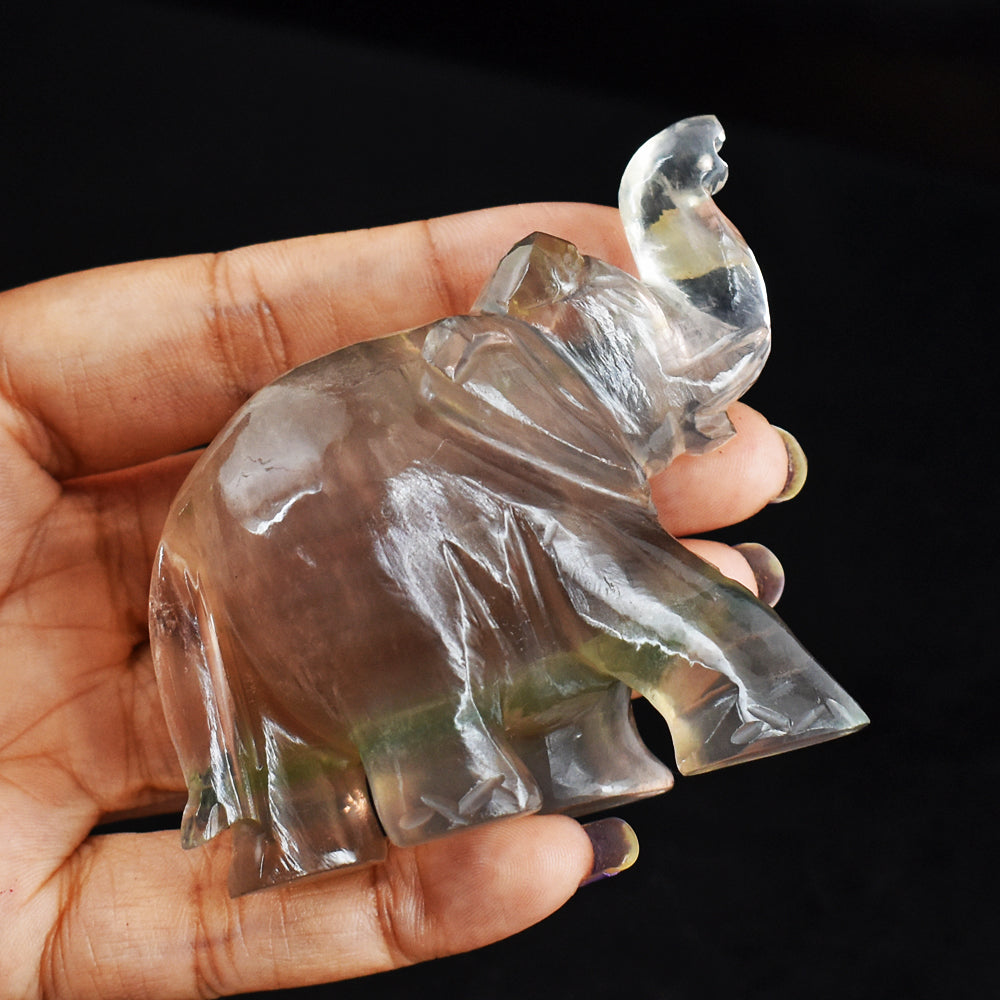 Natural  726.00  Carats  Genuine Multicolor Fluorite Hand Carved Crystal Elephant Gemstone Carving