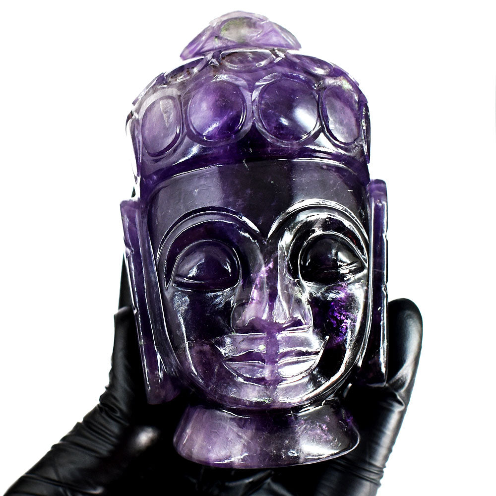 Exclusive 2192.00 Cts Genuine Amethyst Hand Carved Gemstone Buddha Head Crystal Carving