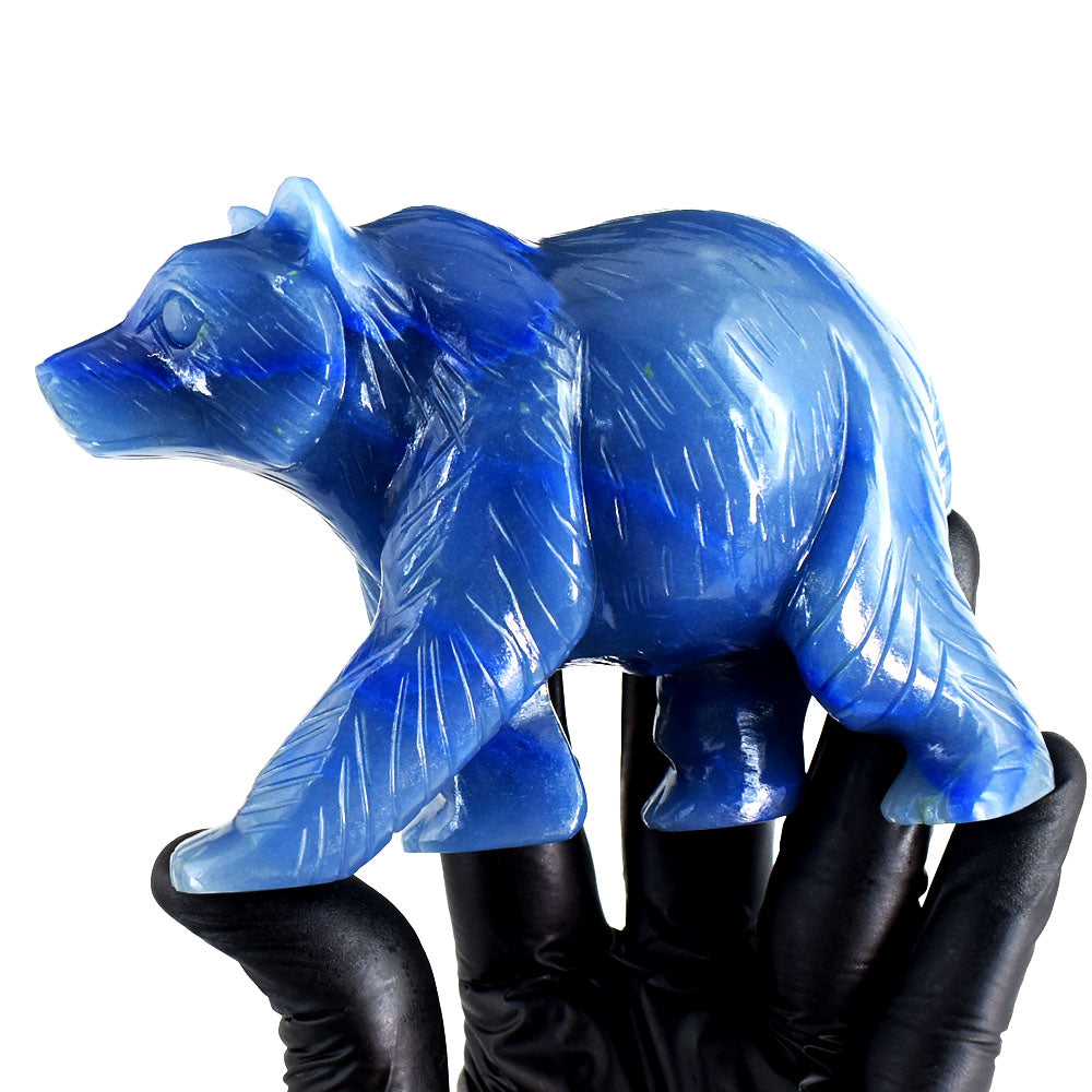 Artisian 2167.00 Cts Genuine Blue Iolite Gemstone Hand Carved Bear Crystal Carving