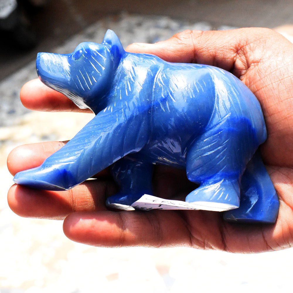 Artisian 2167.00 Cts Genuine Blue Iolite Gemstone Hand Carved Bear Crystal Carving
