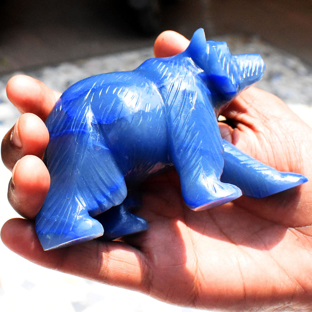 Artisian 2167.00 Cts Genuine Blue Iolite Gemstone Hand Carved Bear Crystal Carving