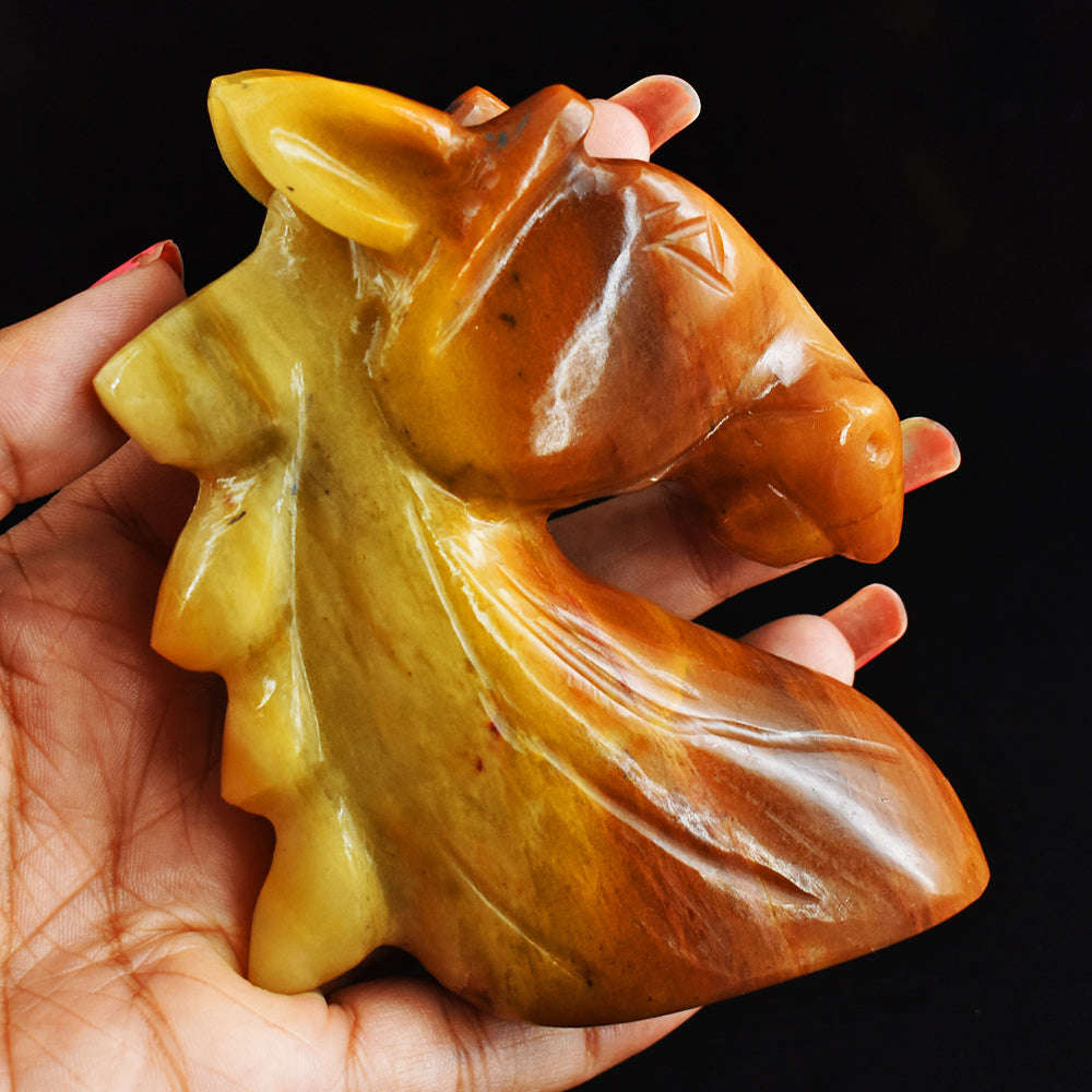 gemsmore:1165.00 Carats Genuine Aventurine Hand Carved Crystal Gemstone Carving Unicorn Head