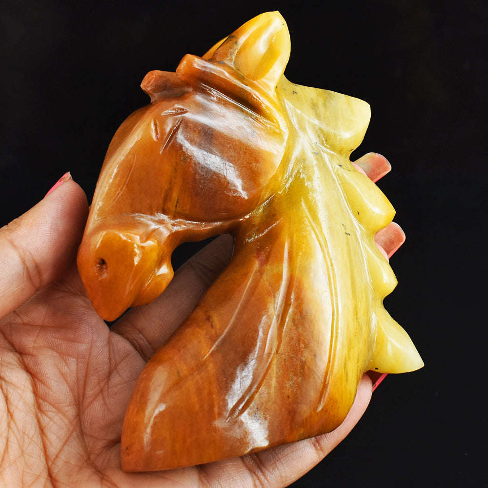 gemsmore:1165.00 Carats Genuine Aventurine Hand Carved Crystal Gemstone Carving Unicorn Head