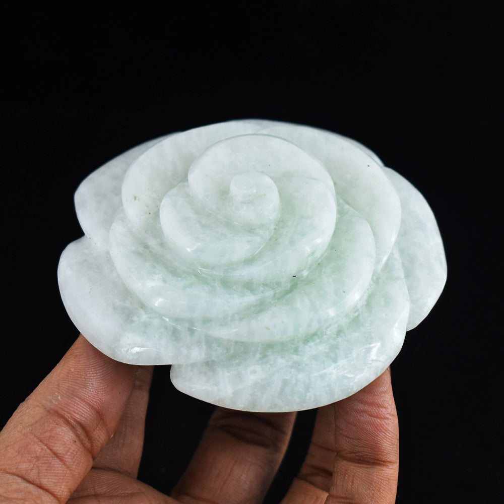 Natural  990.00 Carats  Genuine  Amazonite   Hand   Carved  Crystal Rose  Flower  Carving   Gemstone