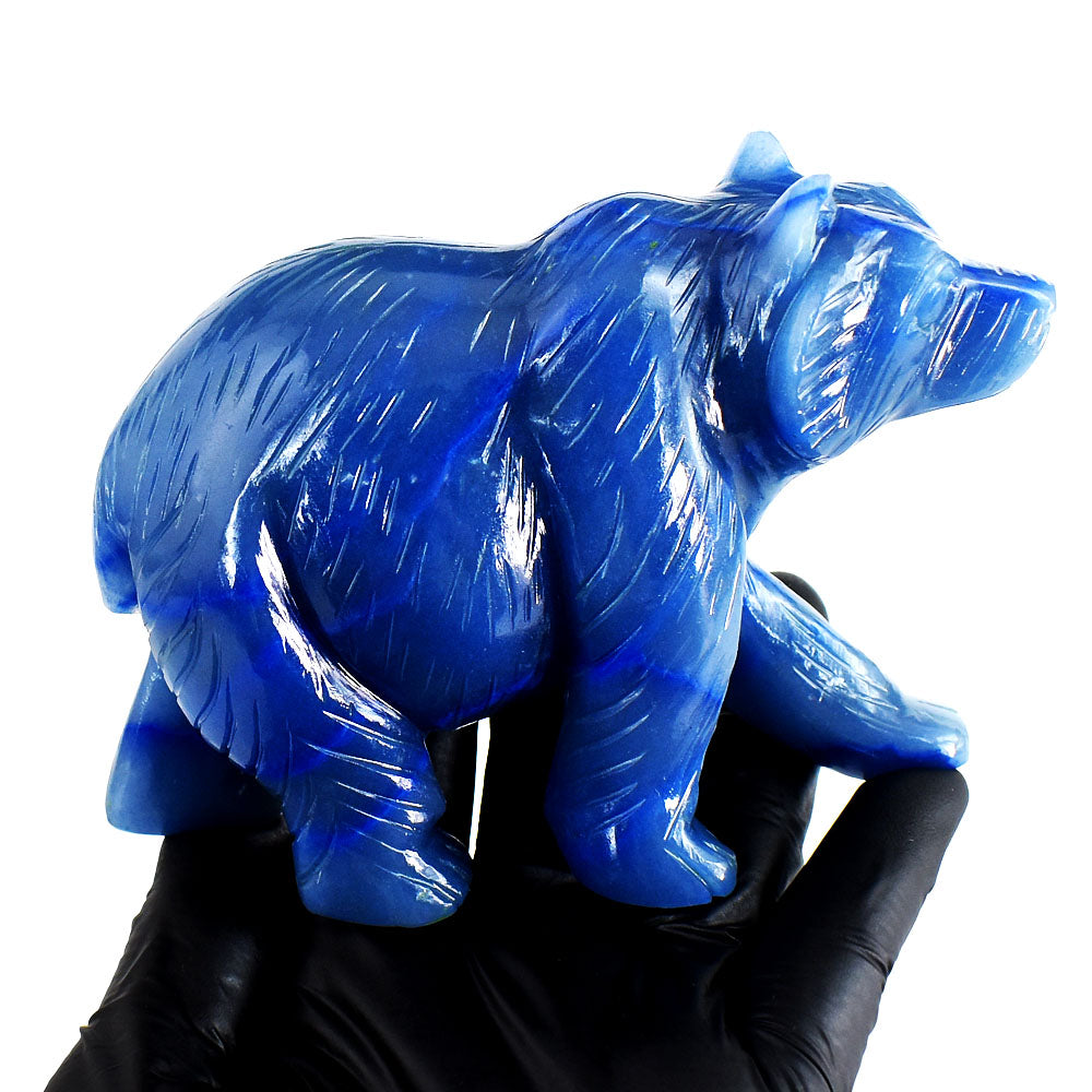 Artisian 2167.00 Cts Genuine Blue Iolite Gemstone Hand Carved Bear Crystal Carving