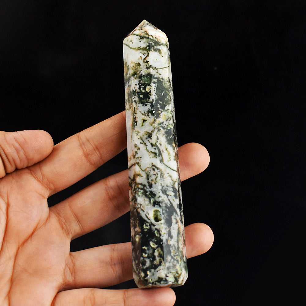 568.00 Cts Genuine Natural Tree Agate Hand Carved Crystal Healing Gemstone  Point Carving