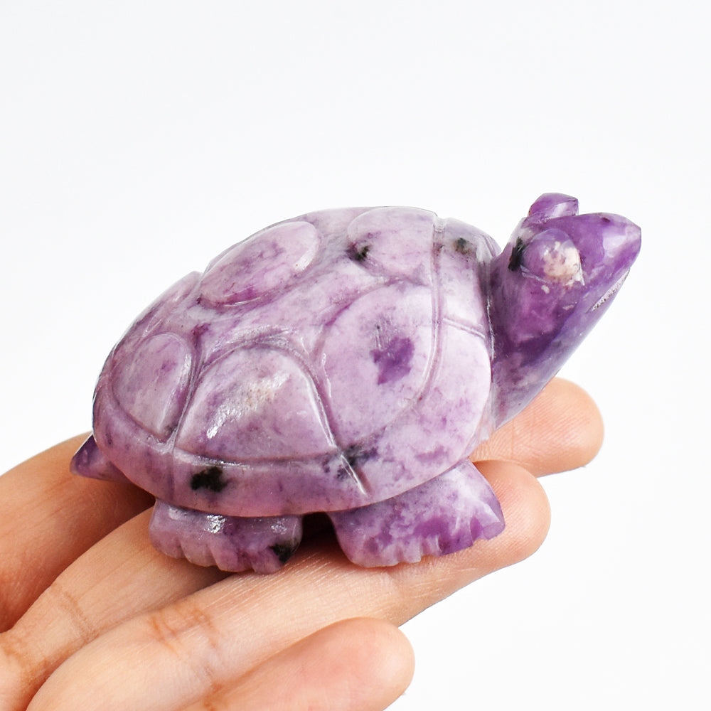 Amazing 614.00 Carats  Genuine Lepidolite Hand Carved Crystal  Gemstone Turtle Carving