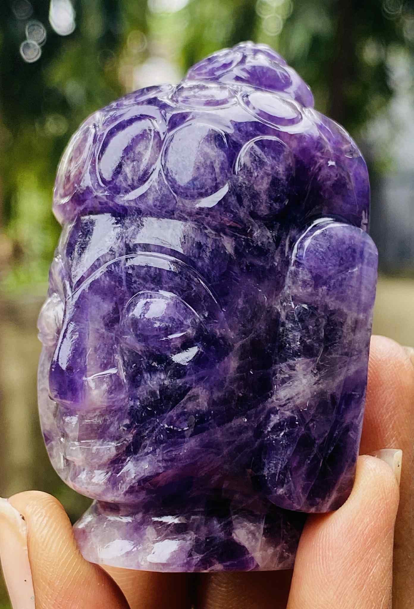 Stunning 645.00 Cts Genuine Amethyst Hand Carved Gemstone Buddha Head Crystal Carving