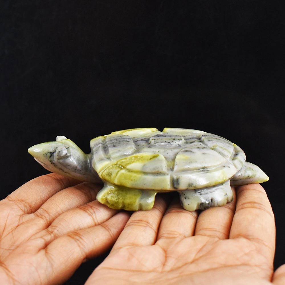 Gorgeous 789.00 Carats Genuine Serpentine Hand Carved Crystal Gemstone Turtle Carving