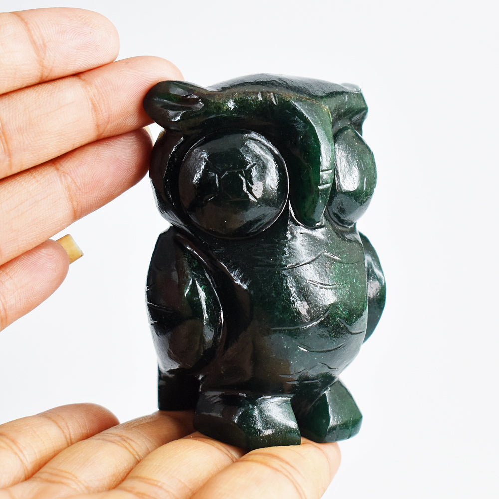 Artisian 1015.00 Carats  Genuine  Green Jade Hand  Carved Crystal Gemstone Owl Carving