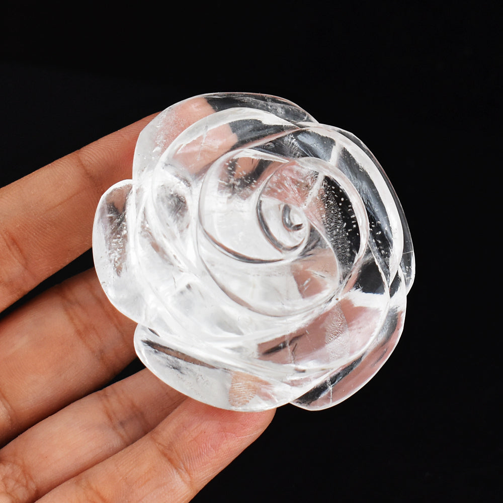 Beautiful  519.00 Carats  Genuine White Quartz Hand  Carved  Crystal Rose  Flower Gemstone Carving