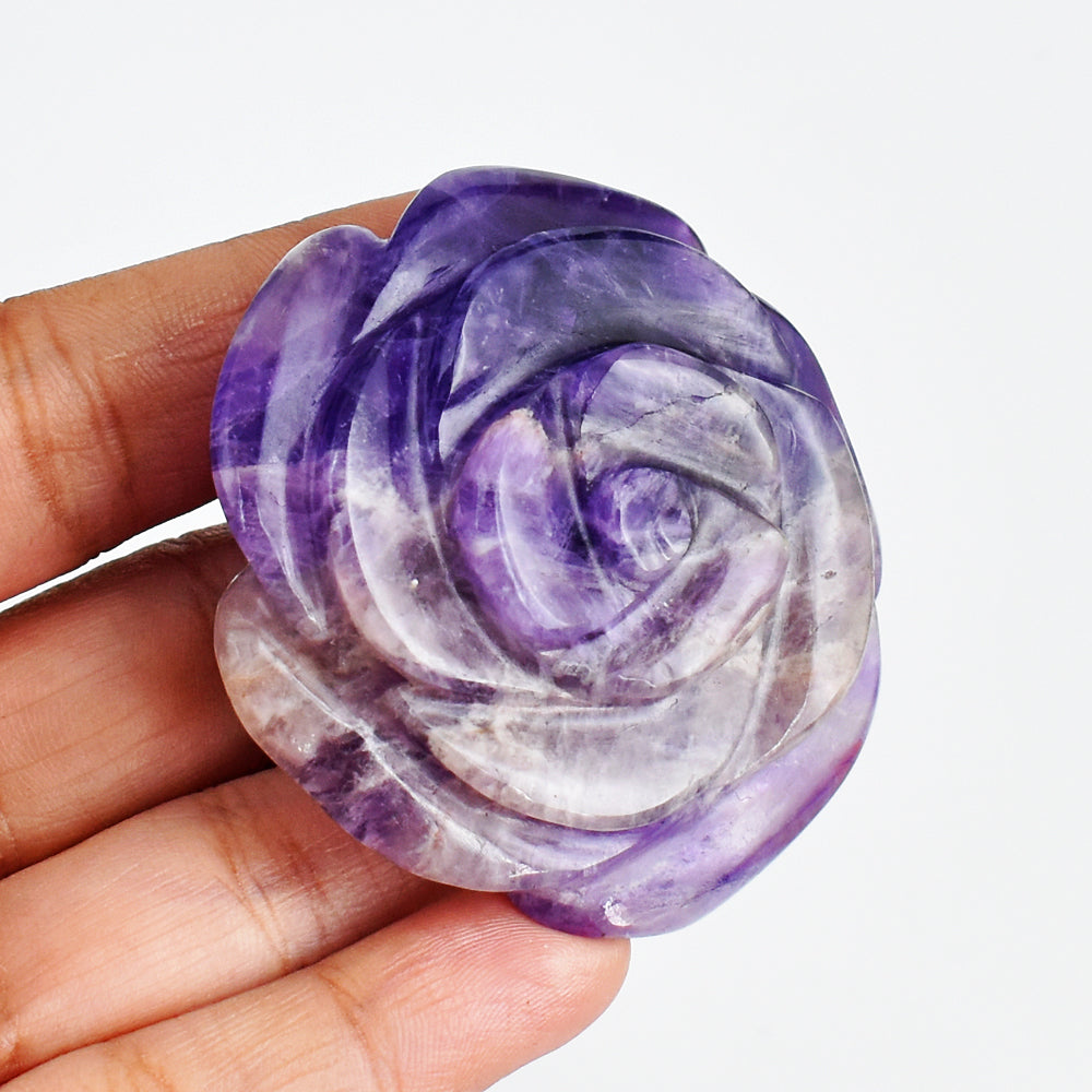 Beautiful  346.00  Carats Genuine  Amethyst  Hand  Carved Crystal  Rose  Flower  Gemtone  Carving