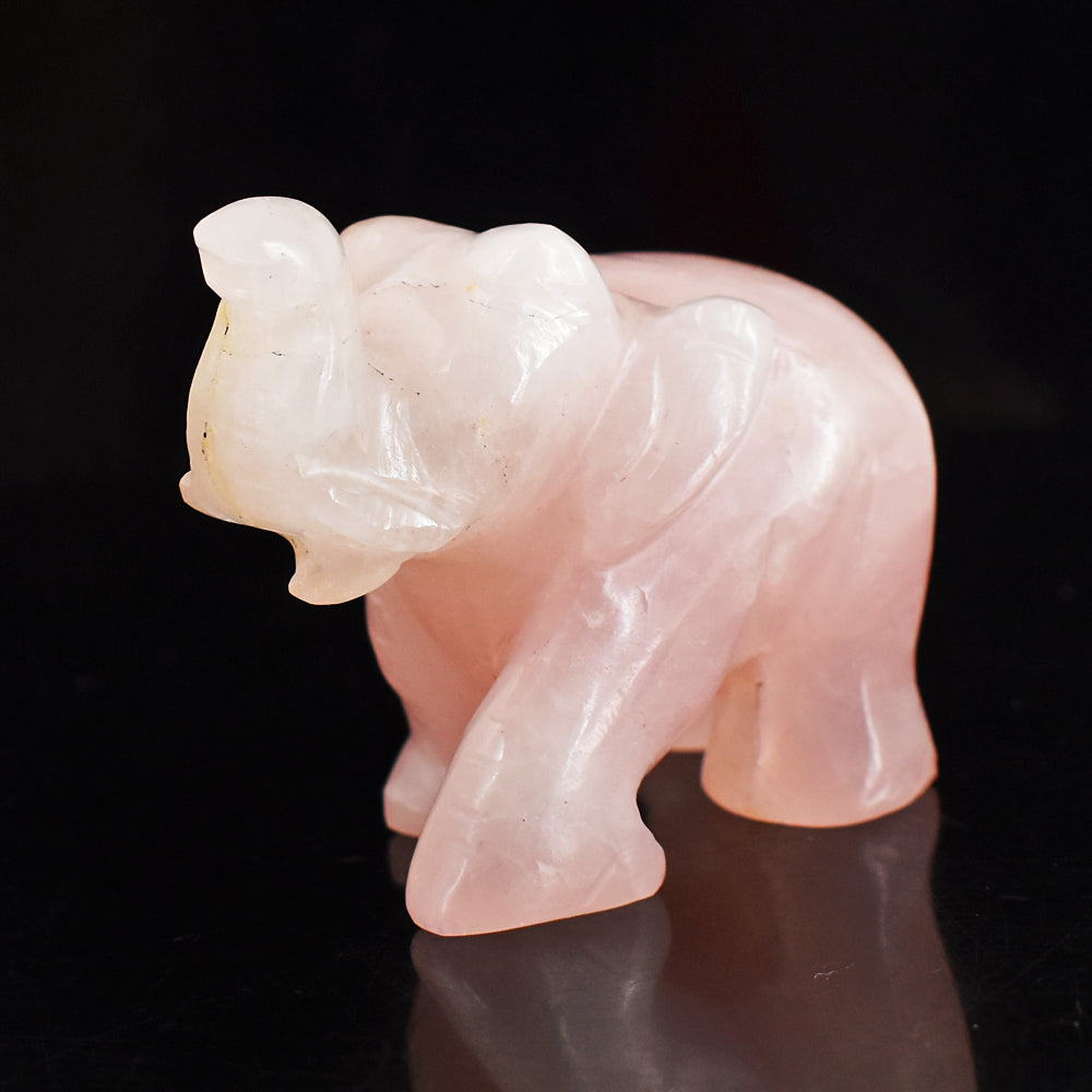 Craftsmen 950.00 Cts Pink Rose Quartz Hand Carved Genuine Crystal Gemstone Carving Elephant