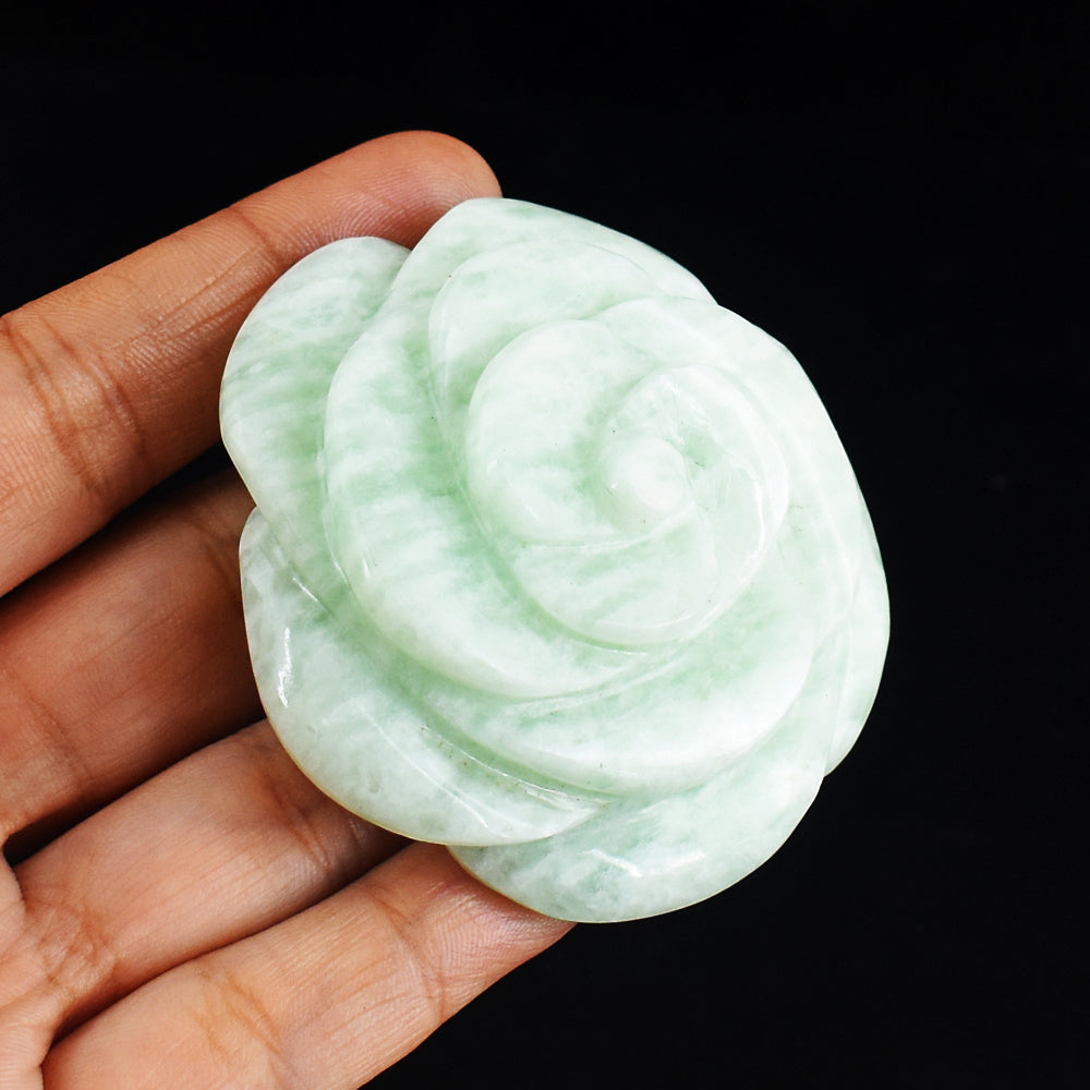 Natural 483.00 Carats  Genuine Amazonite  Hand  Carved  Crystal Rose  Flower  Carving   Gemstone