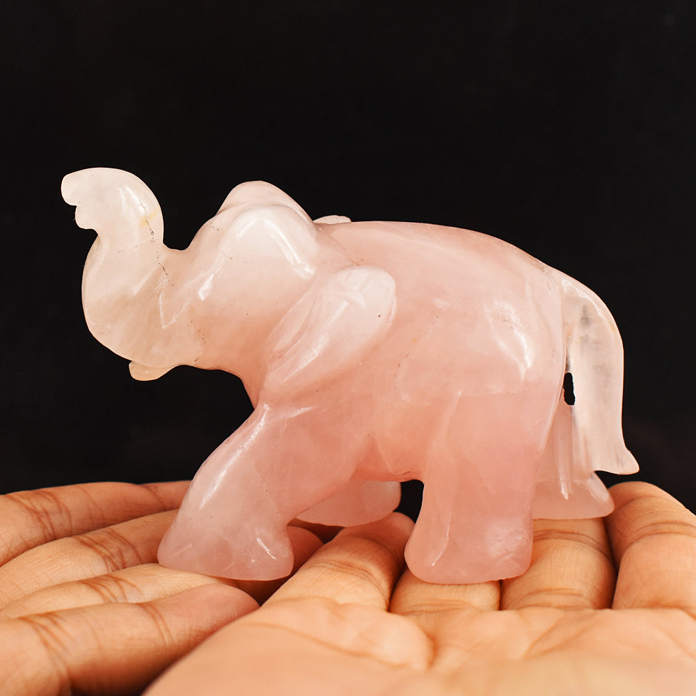 Craftsmen 950.00 Cts Pink Rose Quartz Hand Carved Genuine Crystal Gemstone Carving Elephant