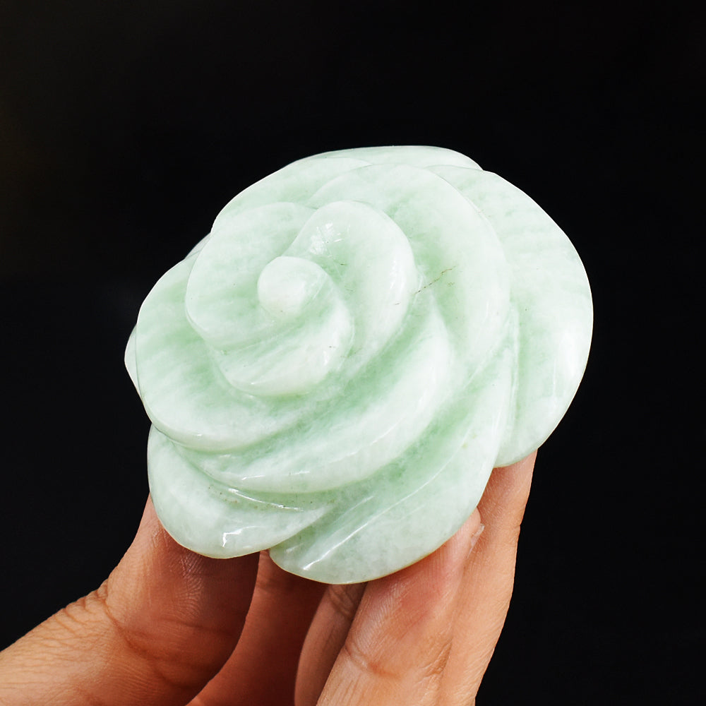 Natural 483.00 Carats  Genuine Amazonite  Hand  Carved  Crystal Rose  Flower  Carving   Gemstone