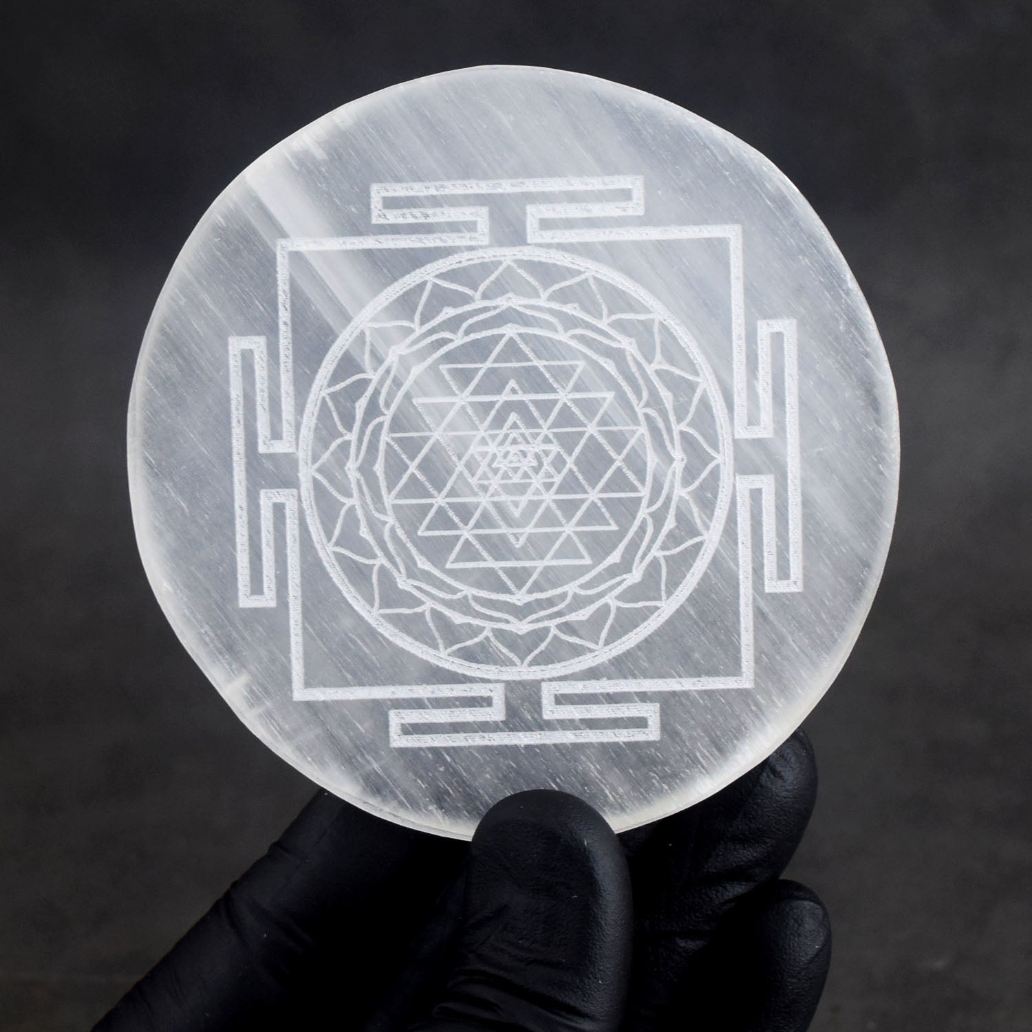 Genuine 3 Inches 365.00 Cts Selenite Reiki Yantra Healing Gemstone Crystal Coaster