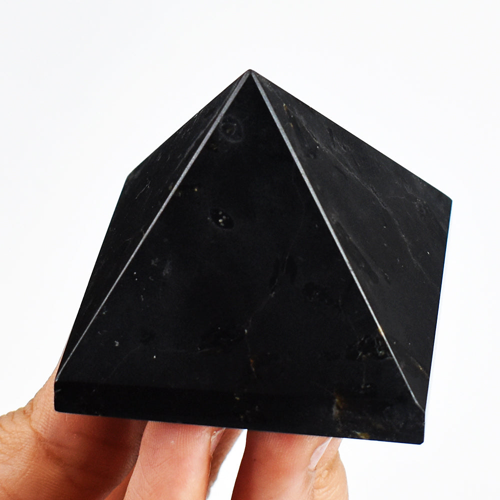 Natural  750.00 Carats Genuine Black Spinel  Hand Carved Crystal Healing  Pyramid Gemstone Carving