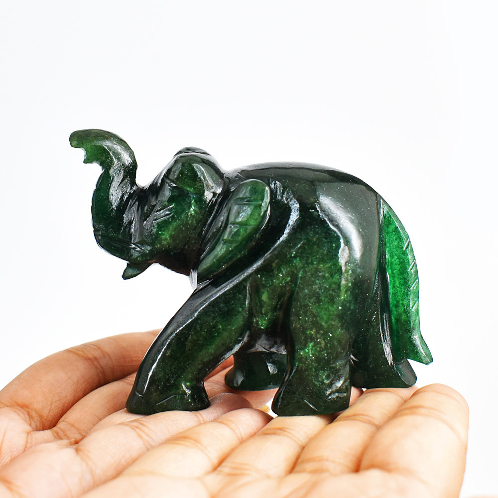 Craftsmen 835.00 Cts Genuine Green Jade Hand Carved Crystal Gemstone Carving Elephant