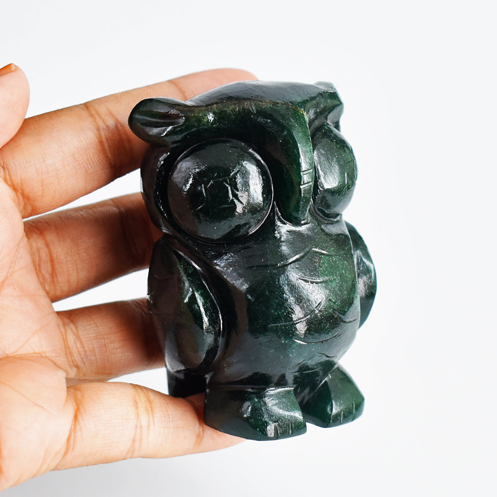 Artisian 1015.00 Carats  Genuine  Green Jade Hand  Carved Crystal Gemstone Owl Carving
