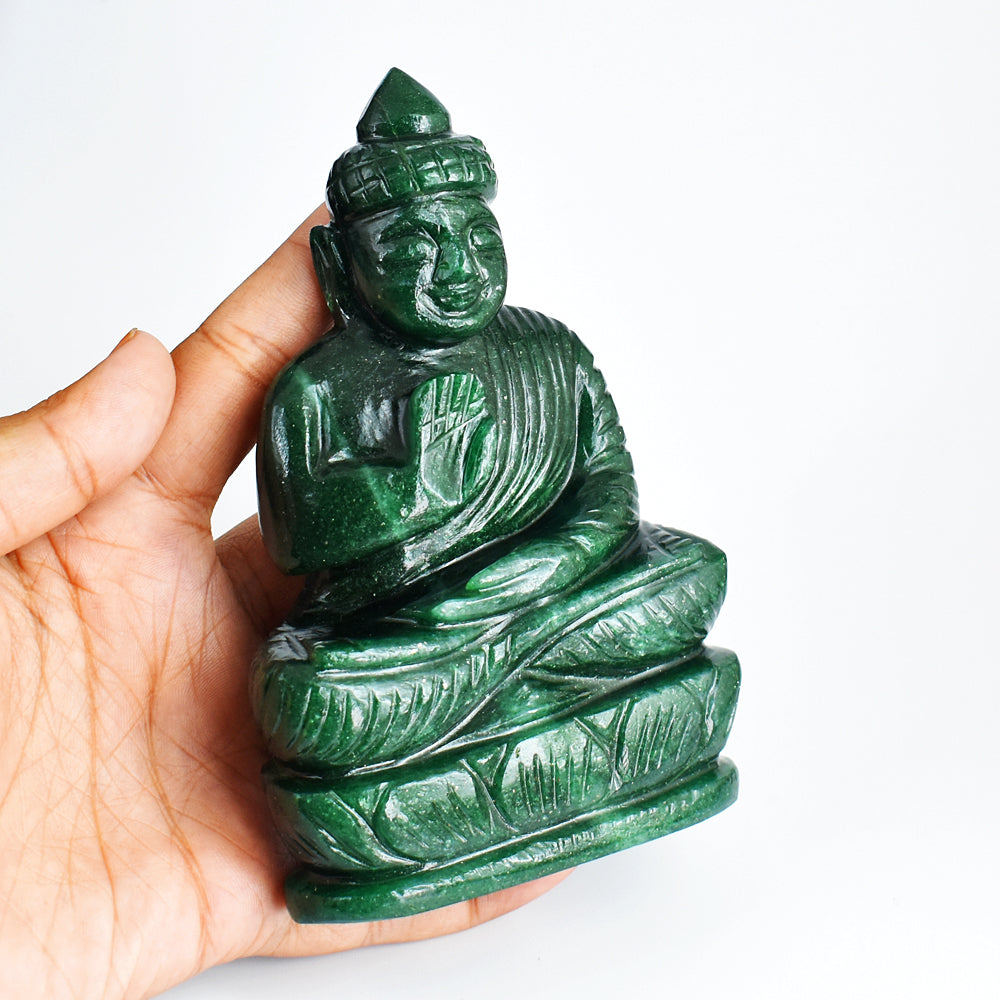 Amazing 1786.00 Cts Genuine Green Jade Hand Carved Lord  Buddha Idol Gemstone Carving