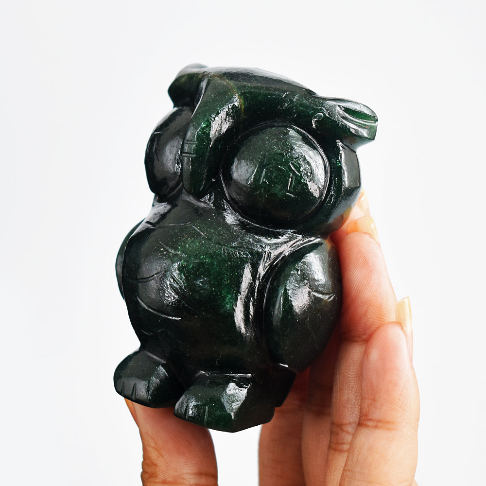 Artisian 1015.00 Carats  Genuine  Green Jade Hand  Carved Crystal Gemstone Owl Carving