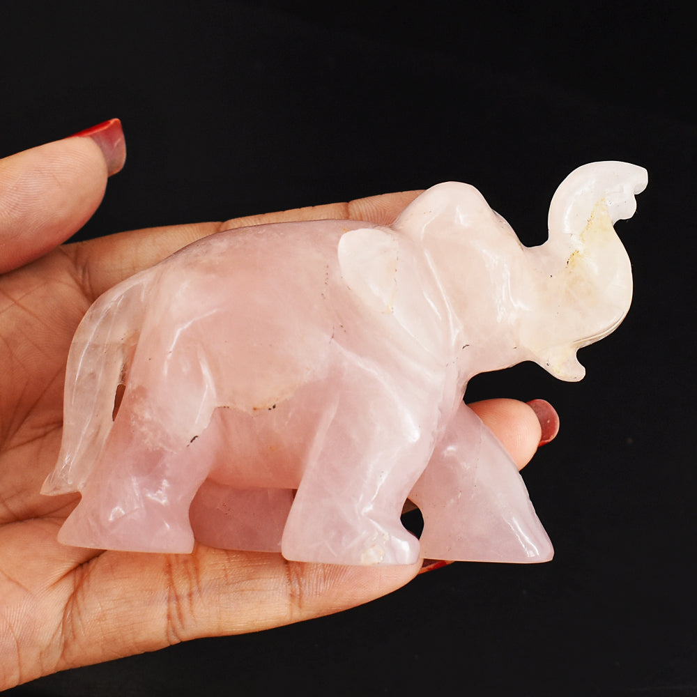 Craftsmen 950.00 Cts Pink Rose Quartz Hand Carved Genuine Crystal Gemstone Carving Elephant