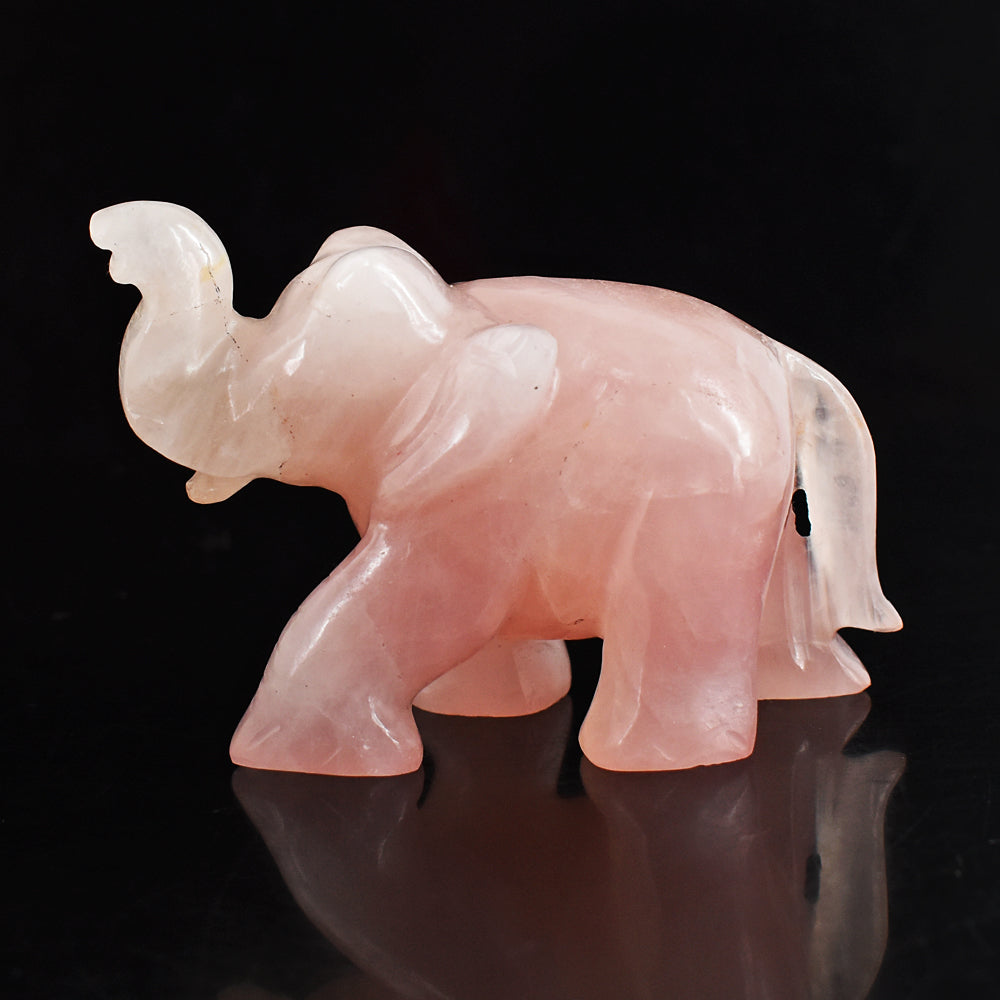 Craftsmen 950.00 Cts Pink Rose Quartz Hand Carved Genuine Crystal Gemstone Carving Elephant