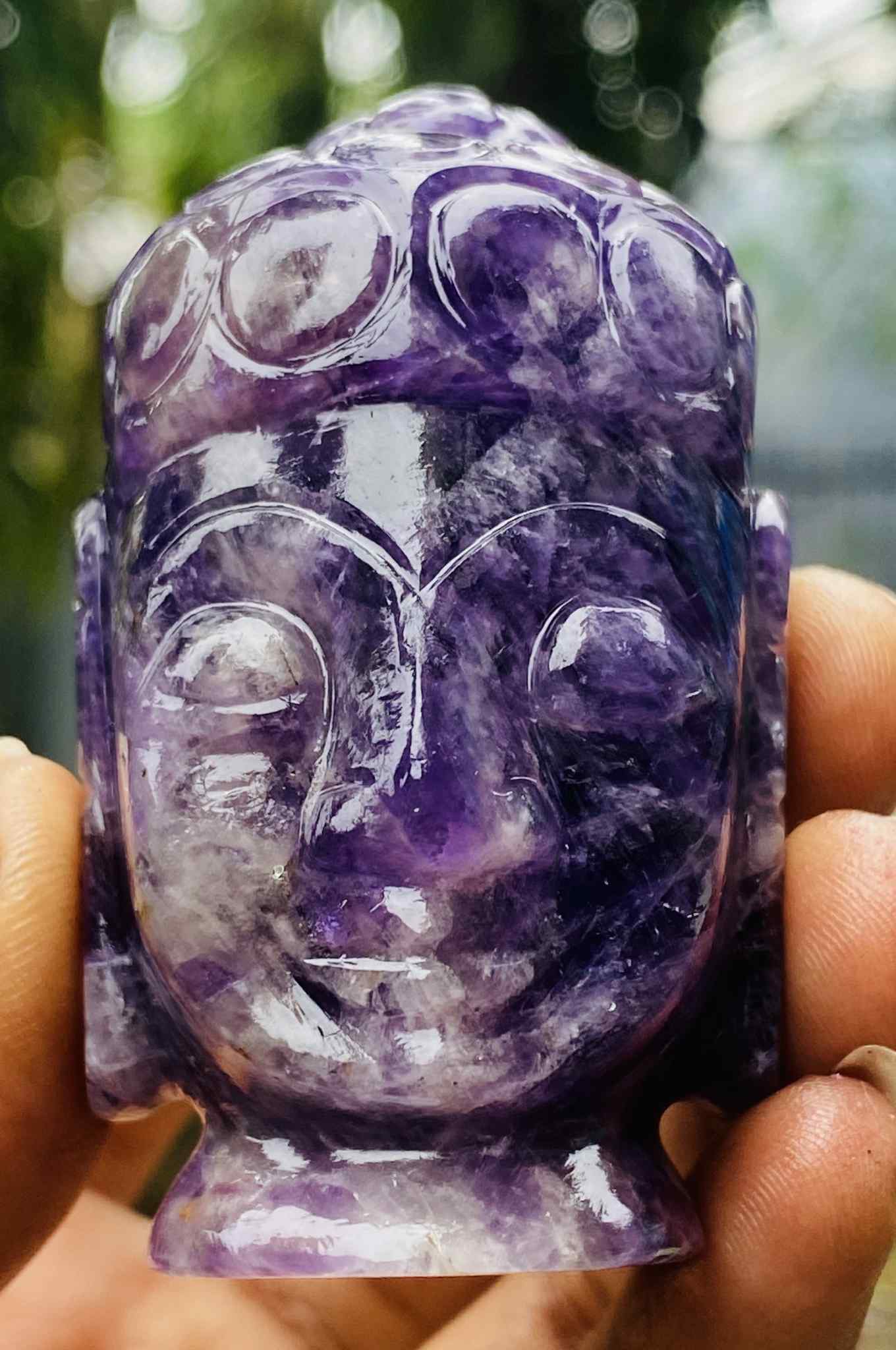 Stunning 645.00 Cts Genuine Amethyst Hand Carved Gemstone Buddha Head Crystal Carving