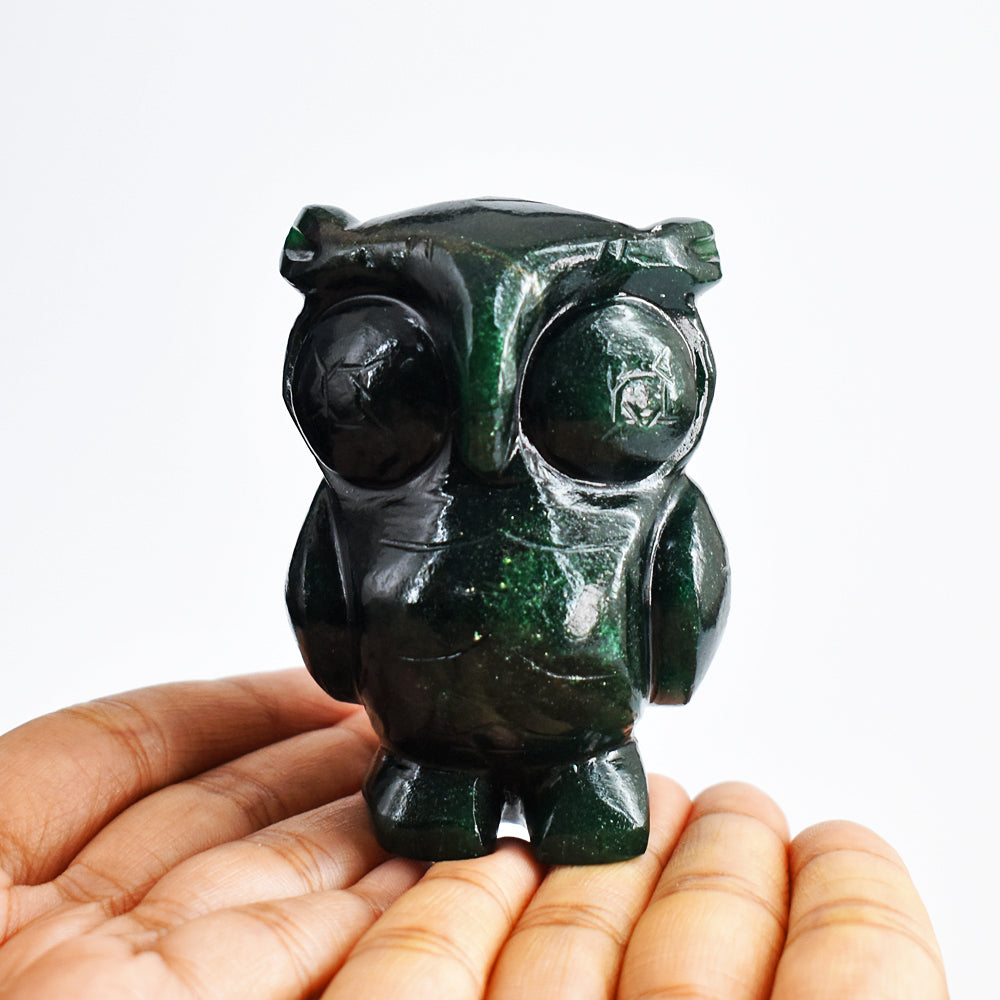Artisian 1015.00 Carats  Genuine  Green Jade Hand  Carved Crystal Gemstone Owl Carving