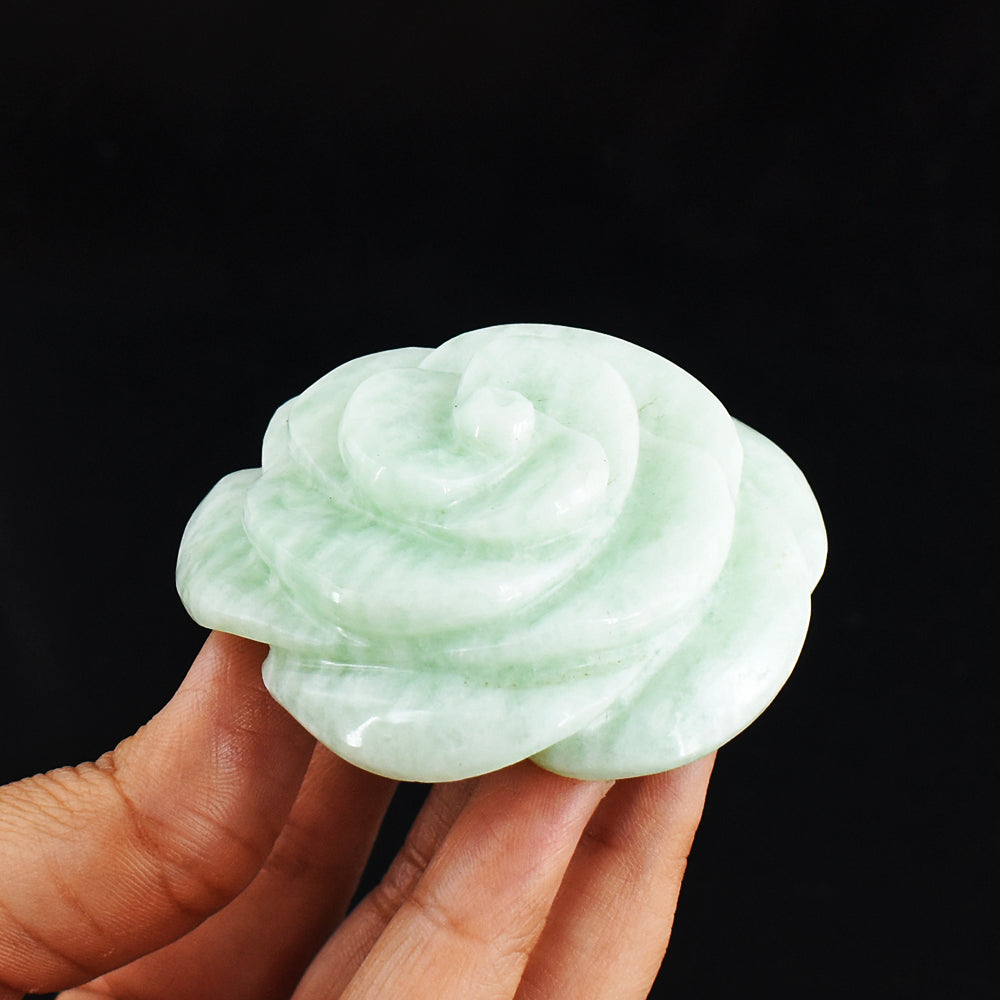 Natural 483.00 Carats  Genuine Amazonite  Hand  Carved  Crystal Rose  Flower  Carving   Gemstone