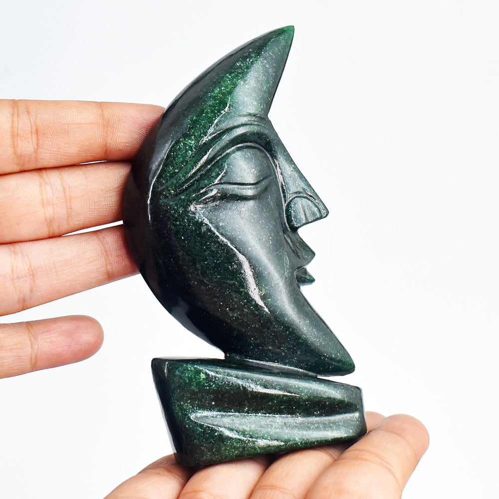 Gorgeous  870.00  Cts Genuine  Green Jade Moon With Stand Hand  Carved Gemstone Carving
