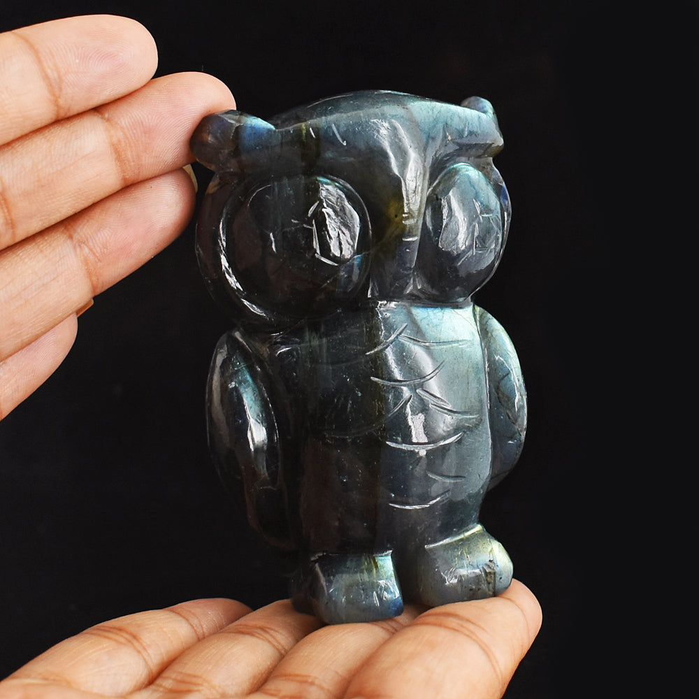 Exlusive 1175.00 Cts  Amazing Flash Labradorite Hand Carved Genuine Crystal Gemstone  Owl Carving
