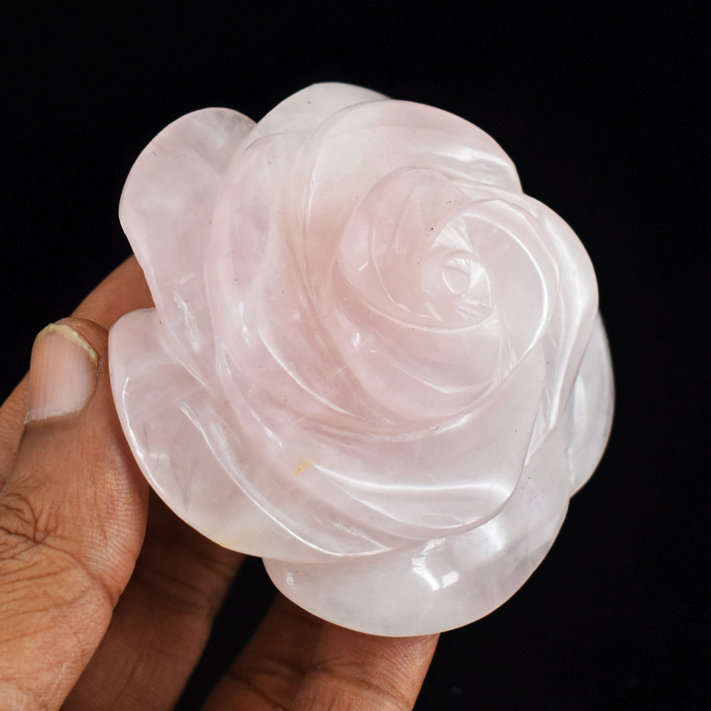 Natural 814.00 Cts  Pink  Rose Quartz Hand  Carved Crystal Rose  Flower Gemstone Carving