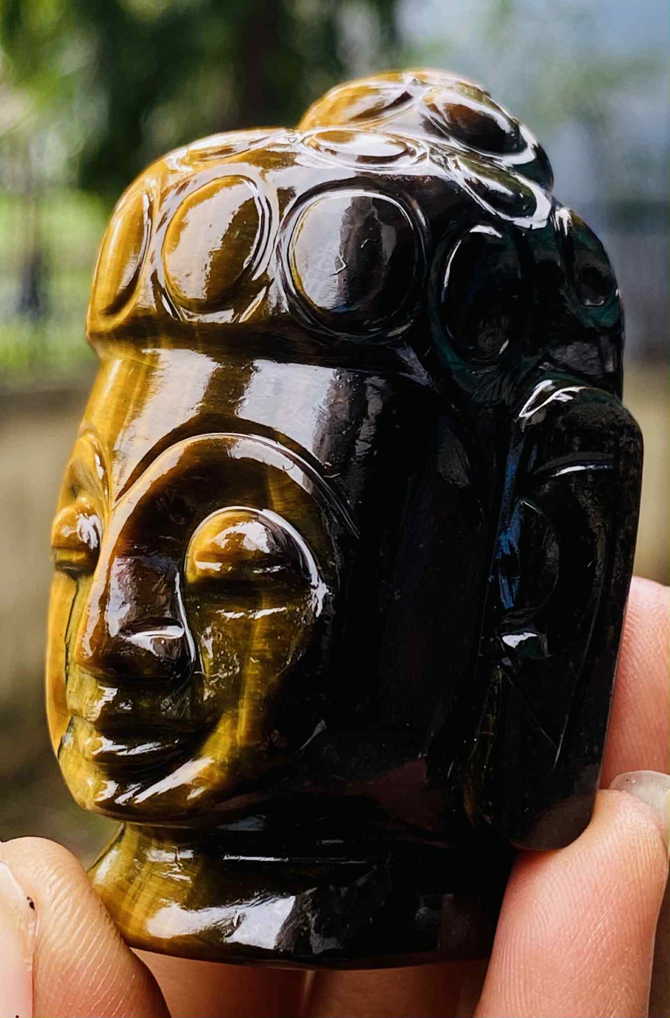 Stunning 619.00 Cts Genuine Tiger Eye Hand Carved Genuine Crystal Gemstone Carving Buddha Head
