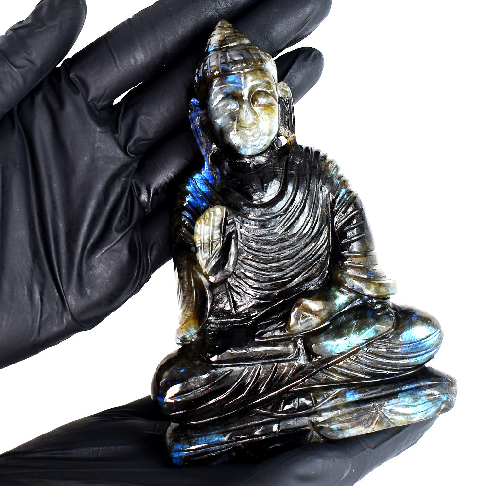 Blue Flash Labradorite 2342.00 Cts Genuine Hand Carved Crystal Gemstone Buddha Statue Carving