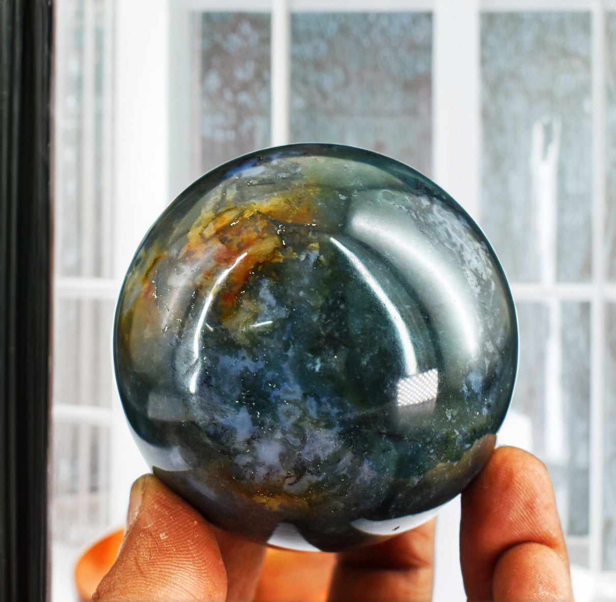 Natural  1277.00  Carats  Genuine  Moss Agate  Hand Carved  Healing  Sphere