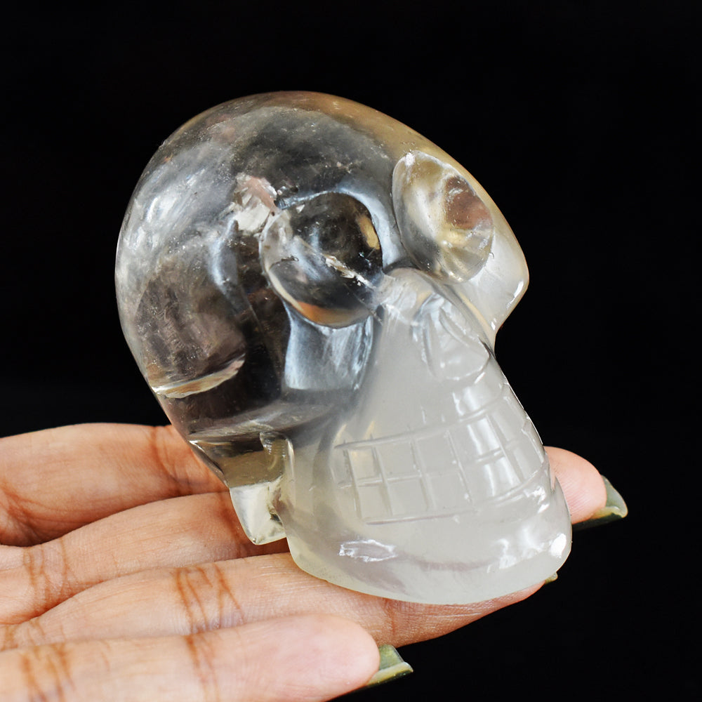 Natural 766.00 Cts Genuine  White Quartz Hand Carved Crystal Gemstone Carving Skull