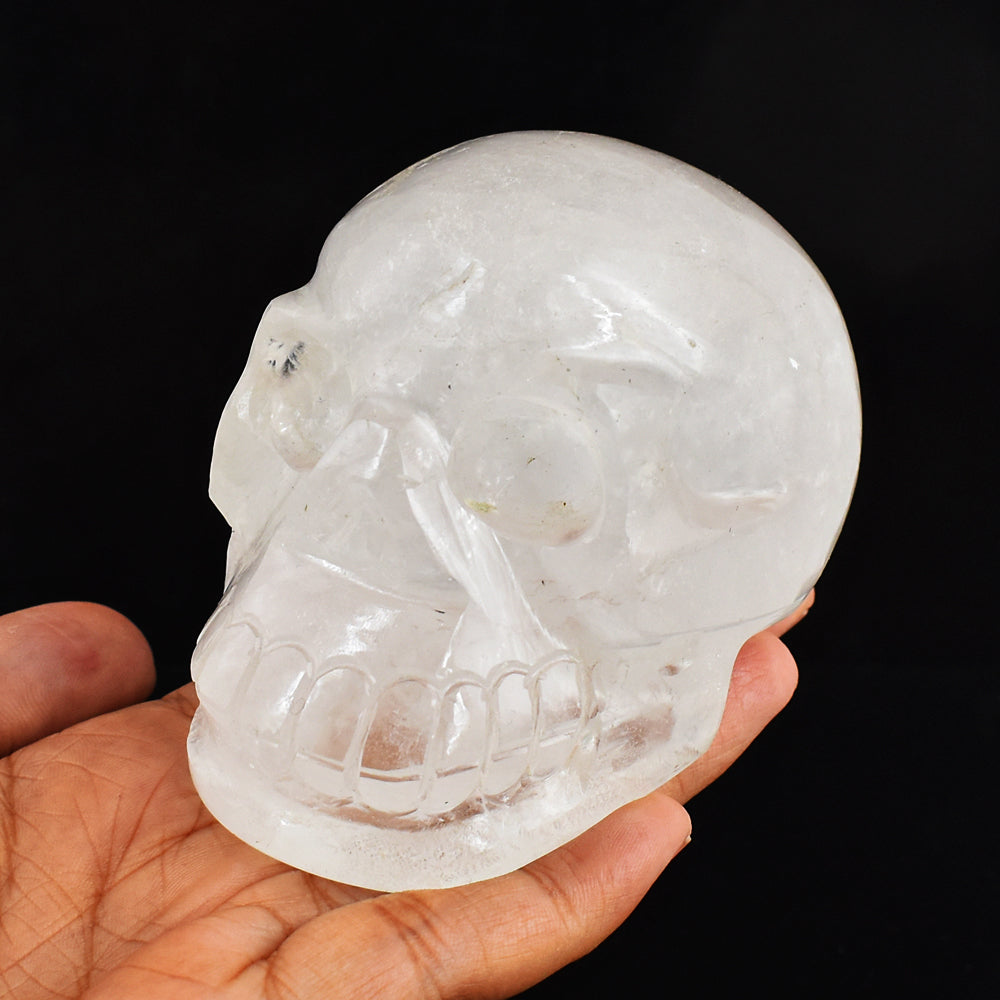 Natural  2088.00  Carats  Genuine  White Quartz Hand Carved  Crystal Gemstone Carving Skull