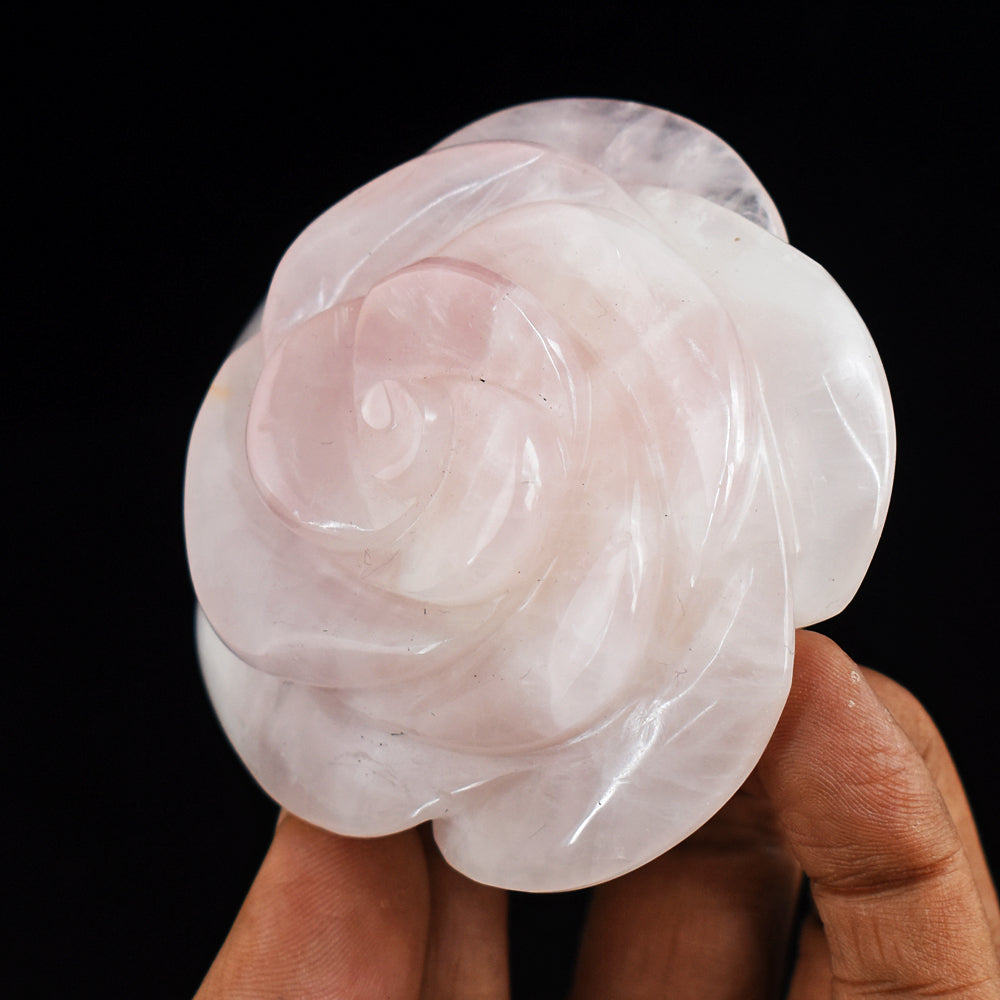 Natural 814.00 Cts  Pink  Rose Quartz Hand  Carved Crystal Rose  Flower Gemstone Carving